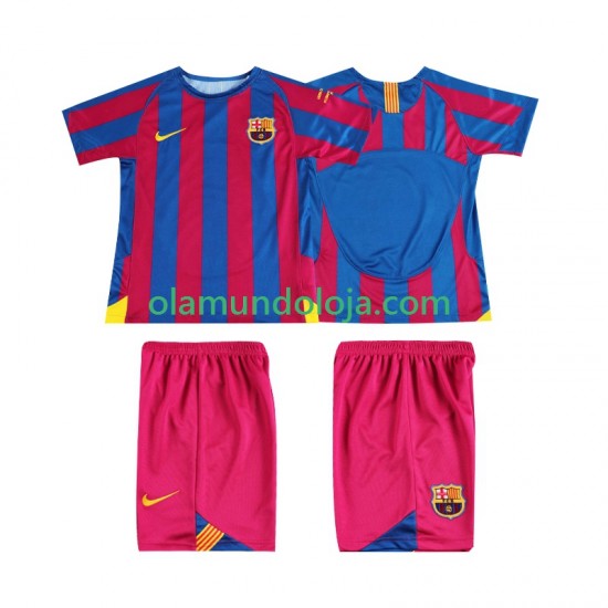 Camisola FC Barcelona Champions League 2005 Retro Criança Equipamento Primeiro 2006 Manga Curta